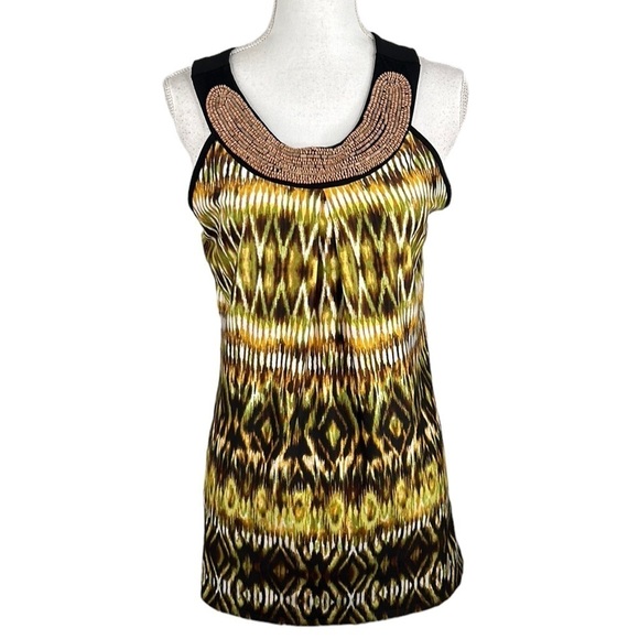 INC Black Green & Brown 90's Y2K Tribal Tank Top Size Large - Picture 1 of 4